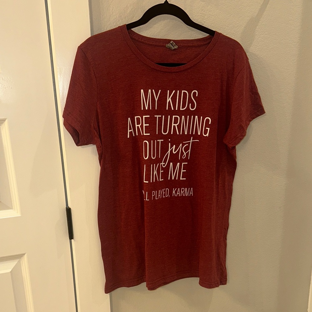 EUC Women's Maroon Screen Graphic Tee - Short Sleeve Top Shirt Funny Karma